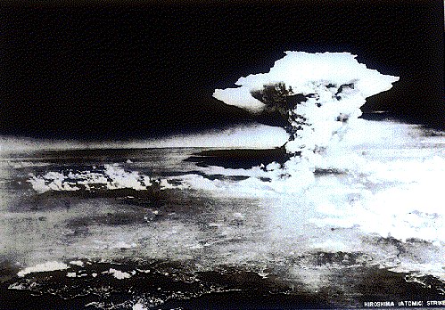 Picture of the first US atomic bomb exploding on Hiroshima, August 6, 1945.