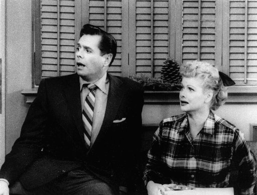 Desi Arnaz and Lucille Ball, as Ricky and Lucy Ricardo, appear in a scene from CBS' I Love Lucy (1951-1955).