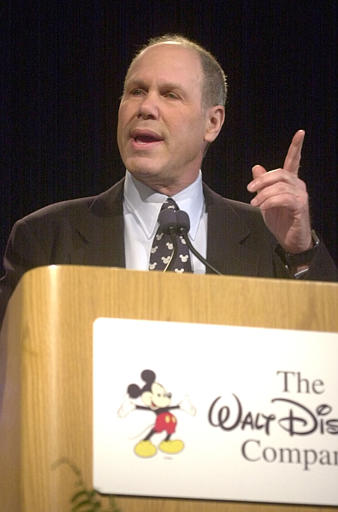 The Walt Disney Co. chief executive Michael Eisner makes a point during his opening remarks at the annual stockholders meeting, Hartford, Connecticut, February 19, 2002,
