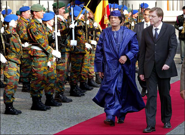 Colonel Muammar Al-Qaddafi at the European Union headquarters, April 27, 2004.
