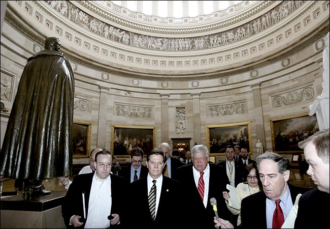 House Republicans on their way to confer with their Senate counterparts about Terri Schiavo, March 20, 2005.