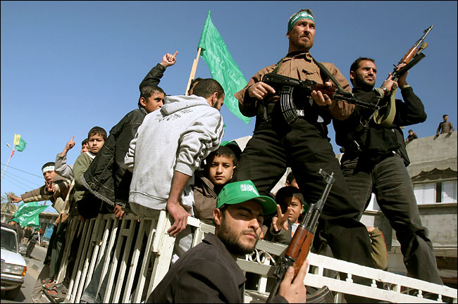 After winning elections, Hamas militants patrol in Rafah, in the southern Gaza Strip, January 26, 2006.