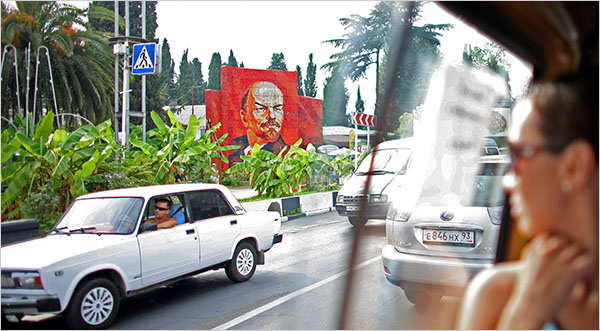 A mural of Lenin in Sochi, the city opted to host the 2014 Winter Olympic Games, southern Russia, March 2009.