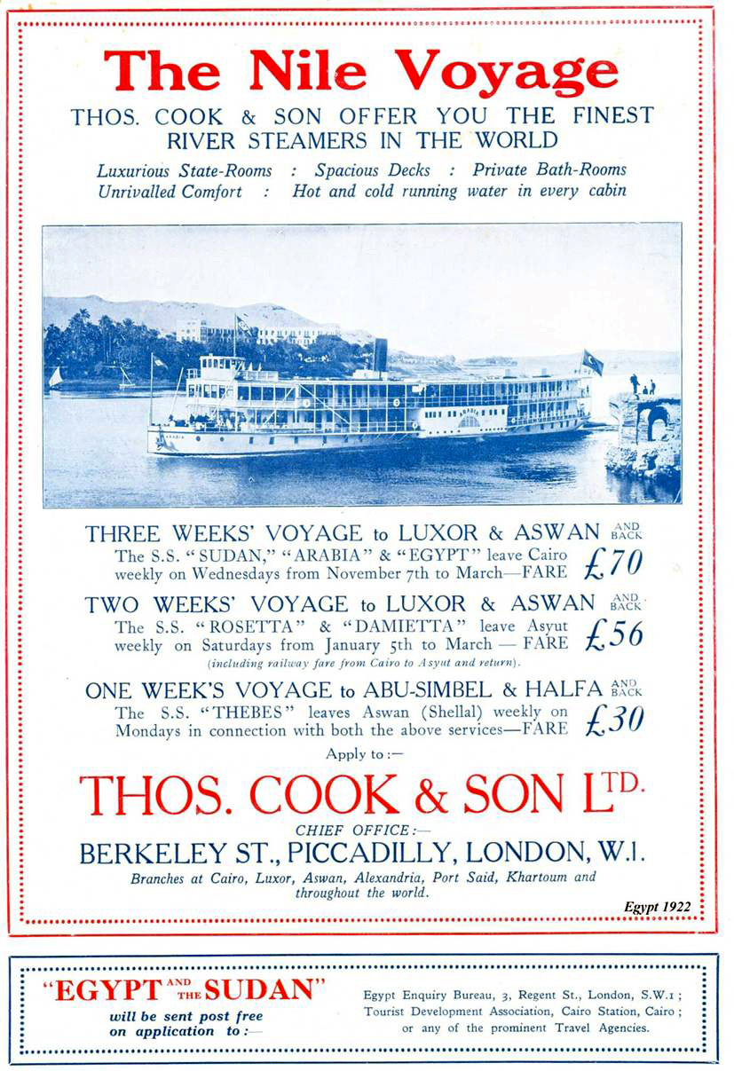 Thomas Cook & Son's Nile cruise advertisement, 1922.