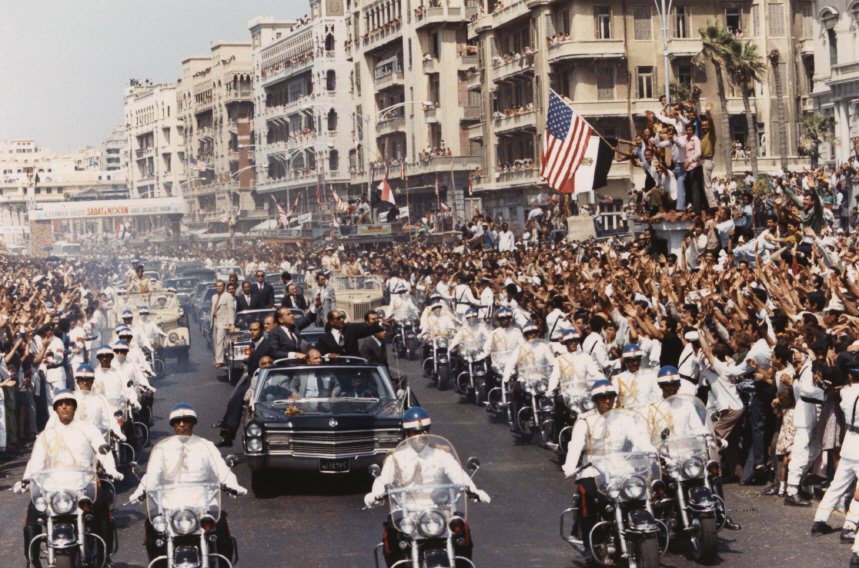 Egyptian masses welcome U.S. President Richard Nixon, accompanied by President Anwar Sadat, during his historical visit to Egypt, Cairo, June 12, 1974.

Originally posted here:
https://www.facebook.com/photo.php?fbid=280305748718469