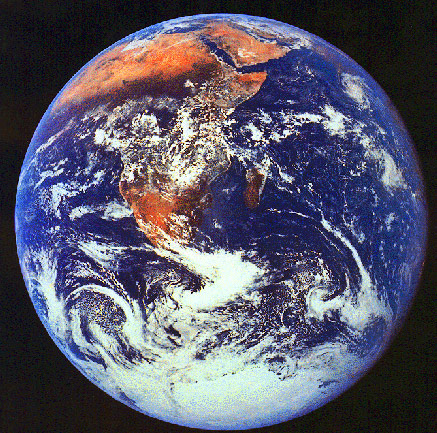 Earth photographed by the crew of the final flight of the Apollo program, Apollo 17, December 7, 1972. Earth photography was an important mission for the Apollo 17 crew. Hours after lift-off, the spacecraft aligned with the Earth and Sun, allowing the crew to photograph Earth in full light for the first time. It was also the first time in an Apollo photo that the Antarctic continent was visible.