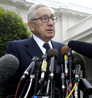 Henry Kissinger, outside the West Wing, White House, November 27, 2002, after being announced by President Bush to head an independent commission to investigate the September 11 attacks.