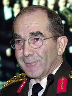 General Hilmi Ozkok, Turkey's Chief of Staff, Kemal Ataturk's 64th anniversary celebration, military base, Ankara, November 10, 2002.