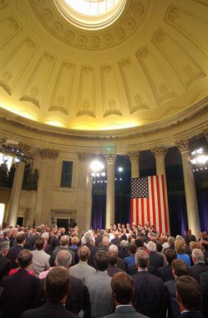A historical Congress meeting outside Washington, Federal Hall, New York, September 6, 2002.