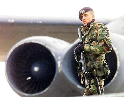 One of the US Air Force B-52 bombers, which are stationed at RAF Fairford base, western England, March 9, 2003. U.S.