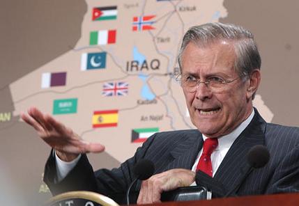 Defense Secretary Donald Rumsfeld, at a news conference at the Pentagon, April 25, 2003.