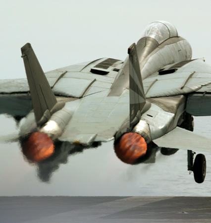 F-14 Tomcat fighter jet, USS Kitty Hawk aircraft carrier, Persian Gulf, March 11, 2003.
