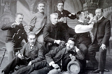 A photograph from 1903 of carousing Russians. Zastolye a word has no English equivalent but can be roughly translated as 'at-the-table-ness' representing the eating-and-drinking-together tradition known in Russia. Read http://www.nytimes.com/2003/03/07/international/europe/07MOSC.html