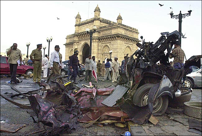 One of the bombs exploded just next to the Gateway to India, the British-built monument that is perhaps the archetypal symbol of Bombay, August 25, 2003.