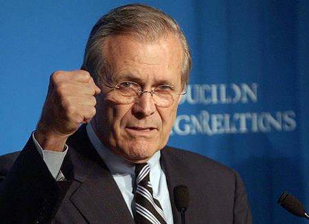 U.S. Secretary of Defense Donald Rumsfeld delivers his remarks to the Council on Foreign Relations, New York, May 27, 2003.