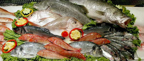 THEY SWIM THE WORLD Imported fish on display at Citarella, from top: two big barramundi from Australia; pale pink snapper from New Zealand and a pair of branzino (also called lavraki) from the Mediterranean. Then, some small red rouget (barbouni or red mullet) from Spain or Africa, and at bottom, two silver orata (also called dorado or tsipoura) from the Mediterranean. Clustered at lower right are sardines from Portugal.