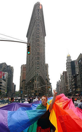Gay Pride Parade passes the Flatiron Building, New York, June 29, 2003.