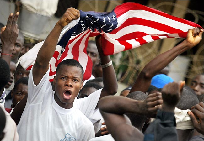 An unprecedented protest against President Charles Taylor, front of the U.S. embassy, Monrovia, Liberia, July 3, 2003.