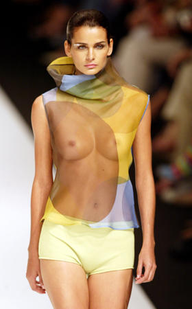 A creation was a part of Mara Marc's 2004 Spring-Summer collection, Rio Fashion Week, Rio de Janeiro, July 8, 2003.