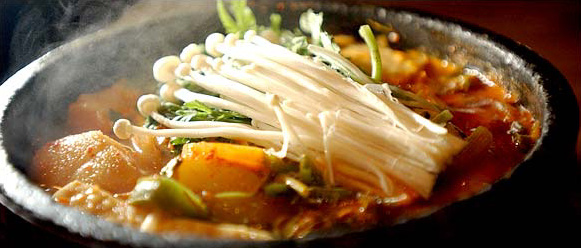 Sea bass with enoki mushrooms at Sa Rit Gol, Koreatown, Los Angeles, November, 2003.