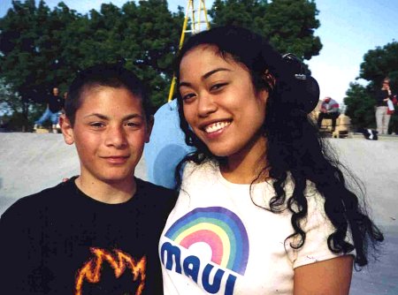 Tiffany Limos and Daniel Helwick from the set of Ken Park (2002), Visalia, California.