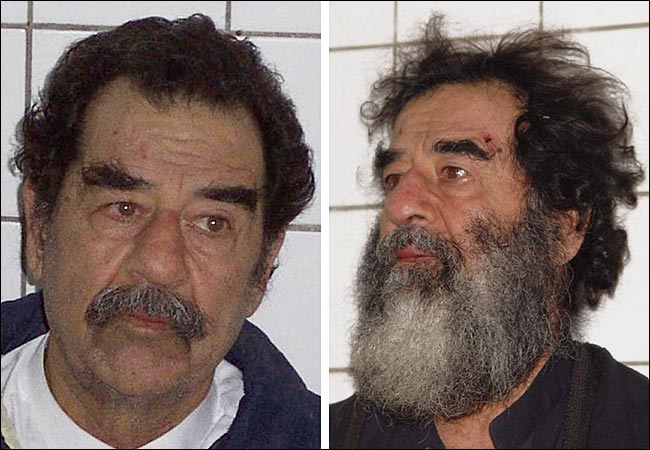 Saddam Hussein's beard was shaved off after his capture near Tikrit to make him more recognizable, December 14, 2003.