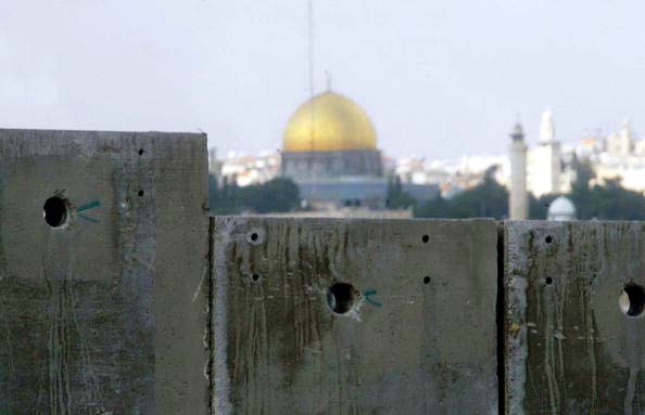 Al-Aqsa Mosque as seen from behind the security barrier, January 2004.