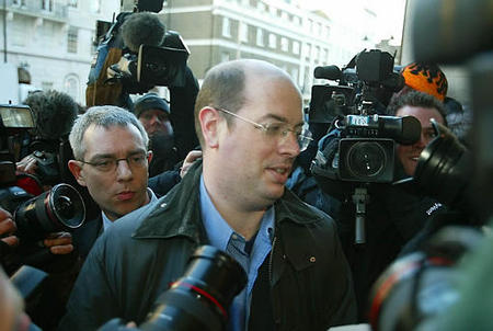 BBC TV reporter Andrew Gilligan who interviewed the late weapons advisor David Kelly arrives at the BBC headquarters at Portland Place, central London, January 28, 2004.