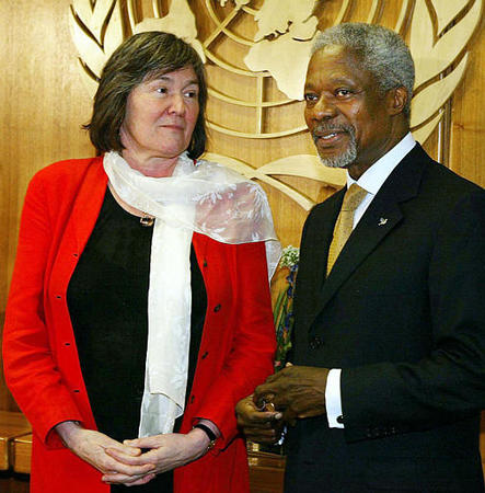 The then British Secretary of State for International Development Clare Short, meets with Secretary General of the United Nations Kofi Annan, at the United Nations, New York, March 19, 2003.