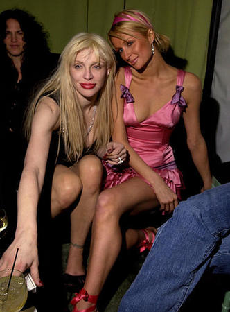 Entertainer Courtney Love and socialite Paris Hilton at the EMI party after the Grammy Awards, Los Angeles, early Monday, February 9, 2004.