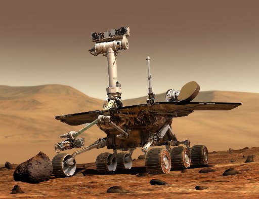 One of the two rovers used in the Mars Exploration Rover (MER) project (Spirit to land on Jan 3, 2004 and Opportunity to land on January 24, 2004), is shown in this image released by NASA, December 2003.