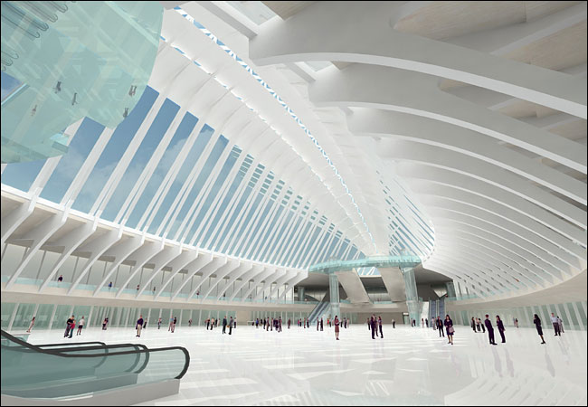A design for the interior of the World Trade Center Transportation Hub of the Port Authority of New York and New Jersey, as released in January 2004.