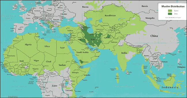 World map of Sunni and Shiite Muslims