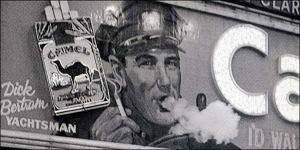 The famous Camel cigarettes billboard, Times Square, New York, 1940s.