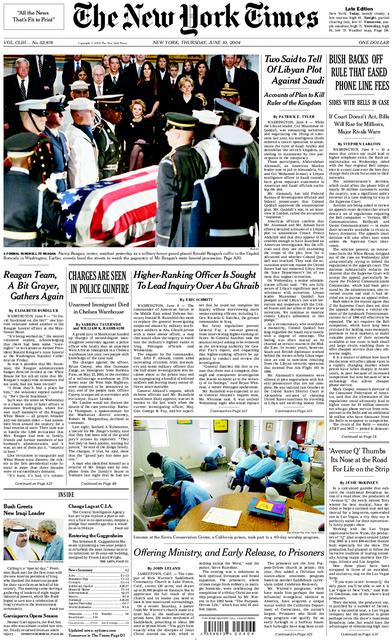 The New York Times front page, June 10, 2004.