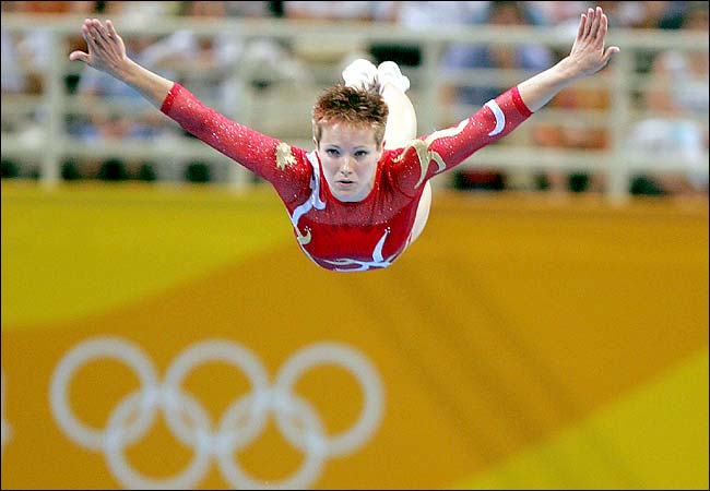 Canadian Heather Ross-McManus during the trampoline competition at the 2004 Summer Olympic Games, Athens, Greece, August 20, 2004.