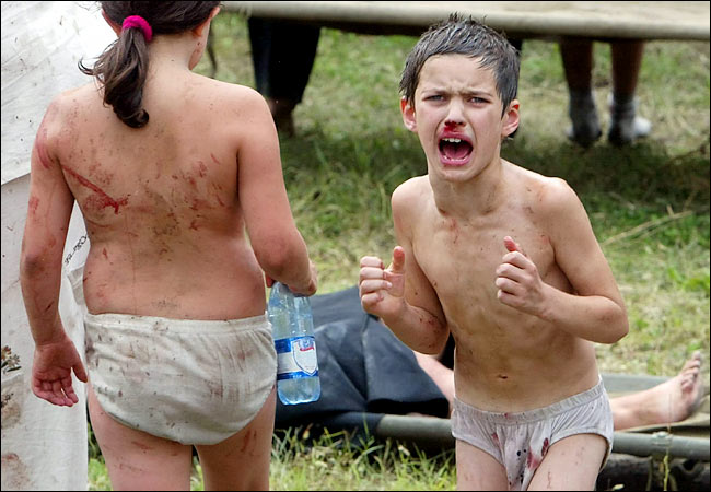 Children who were among hostages freed after special forces entered the school taken hostage by Islamic militants, Beslan, North Ossetia, September 3, 2004.