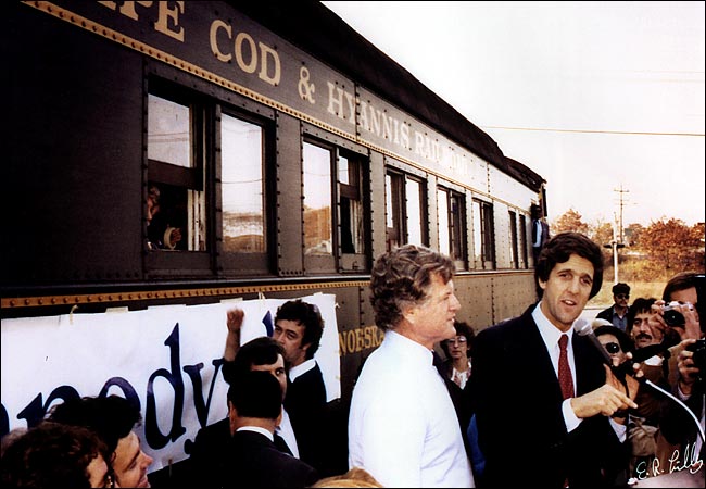John Kerry, right, with Senator Edward M. Kennedy during Mr. Kerry's first campaign for Senate, Lowell, Massachusetts, 1984.