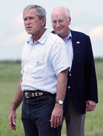 President Bush and Vice President Cheney at Bush's ranch, Crawford, Texas, August 23, 2004.