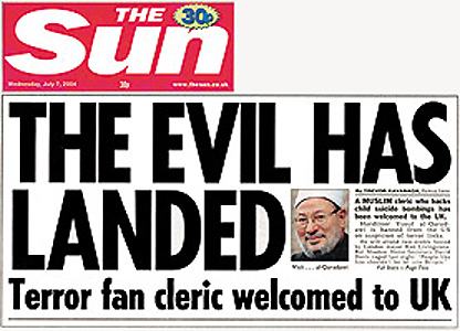 Yusuf al-Qaradawi on the front page of the Sun, July 7, 2004.
