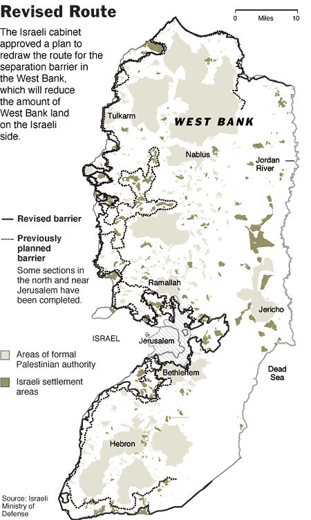 The official West Bank wall map, February 20, 2005.