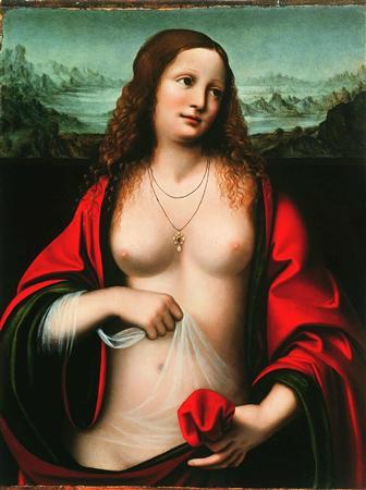 A painting called Mary Magdalene, which leading art historian Carlo Pedretti of the University of California believes may have been painted by Leonardo da Vinci together with Giampietrino, one of his pupils, is seen in this first ever color photo handout released on September 22, 2005.