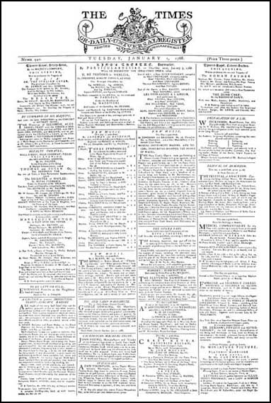 The 'Daily Universal Register' founded by John Walter I. in January 1, 1785, became 'The Times' on January 1, 1788, which now is Britain's oldest surviving newspaper with continuous daily publication. 
