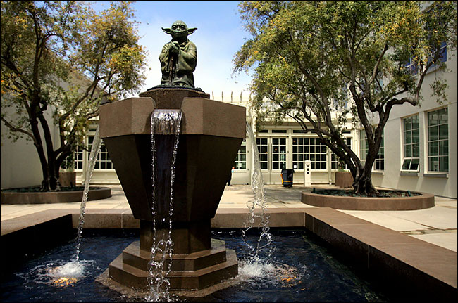 The Yoda fountain at the newly opened Lucasfilm headquarters, July 2005.