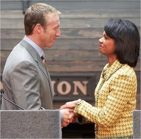U.S. Secretary of State Condoleezza Rice with Foreign Minister Peter MacKay of Canada, Stellarton, Nova Scotia, Canada, September 12, 2006.