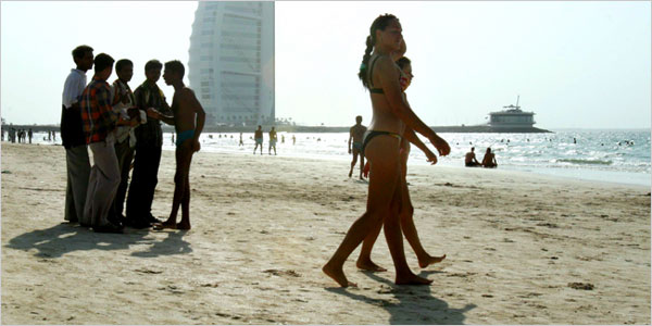 The police have arrested more than 500 men suspected of leering at women or photographing them public beaches like Jumeirah, Dubai, November 2006.