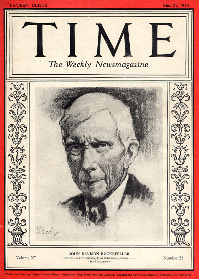 John Davison Rockefeller on the cover of May 21, 1928 issue of Time magazine.