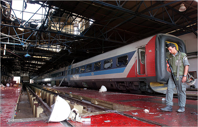 Eight Israelis are killed in the rocket attack on a railway maintenance building, Haifa, Israel, July 16, 2006.