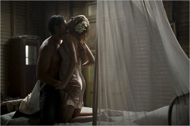 Hugh Jackman and Nicole Kidman playing lovers in the period action romance 'Australia' (2008).