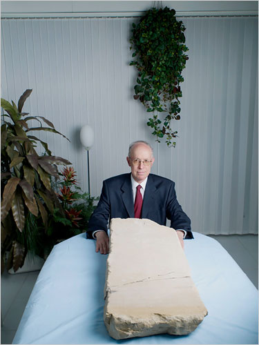 David Jeselsohn who bought the ancient three-foot-tall tablet, probably found near the Dead Sea in Jordan, with 87 lines of Hebrew that scholars believe dates from the decades just before the birth of Jesus that may speak of a messiah who will rise from the dead after three days. 